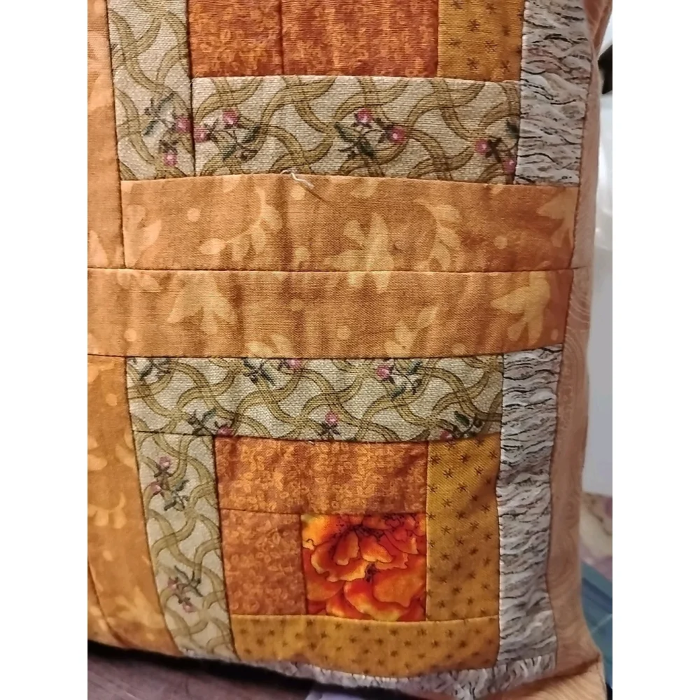 Handmade Patchwork Pillow Quilted Log Cabin Window‎ Floral 70's